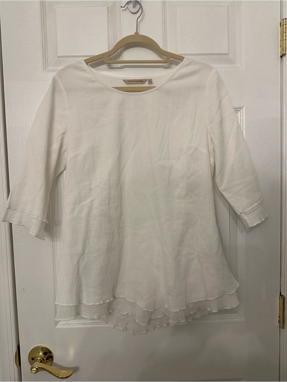 Soft Surroundings White Layered Ruffle Hem Blouse